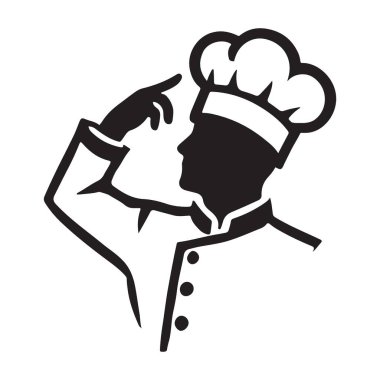 Üniformalı profesyonel bir aşçının ayrıntılı bir silüeti. Mutfak sanatı, restoranlar, yemek pişirme ve gastronomiyle ilgili tasarımlar için mükemmel..