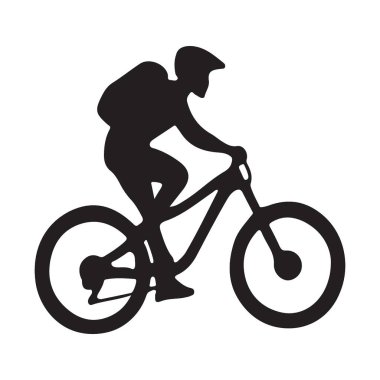Dağ bisikletçisinin dinamik siluet çizimi. Macerayla ilgili projeler, spor tasarımları ya da açık hava aktiviteleri için harika. Vektör resmi hareket ve heyecan gösterir.