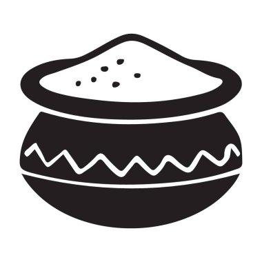 Bu kuru toz veya baharatla dolu geleneksel bir tencerenin vektör çizimi. Basit ama dekoratif bir tasarım içeriyor. Mutfak ya da kültürel temalar için mükemmel..