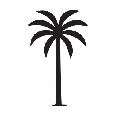 Uzun bir palmiye ağacının basit ama zarif bir silueti. Tropikal veya plaj elementi gerektiren logolar, web sitesi grafikleri ve tasarım projelerinde kullanım için ideal.