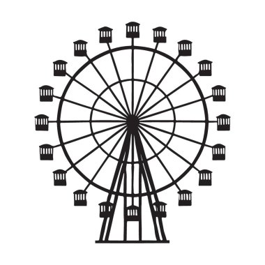 Basit siyah-beyaz dönme dolap çizimi, eğlence, retro ya da klasik tasarım projeleri için ideal. Karnaval ya da adil temalı grafikler için mükemmel..