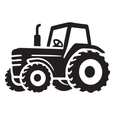 Bir traktörün ayrıntılı siyah silüeti. Tarım temaları, tarımla ilgili projeler, kırsal yaşamı temsil etmek veya hasat ve tarım kavramlarının aktarılması için ideal.