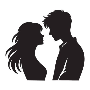 Birbirine aşık bir çiftin silüeti. Birbirlerinin gözlerinin içine bakıyorlar. Bu sanat eseri, basit bir siluet tarzında sevgi ve samimiyetin özünü yakalıyor..