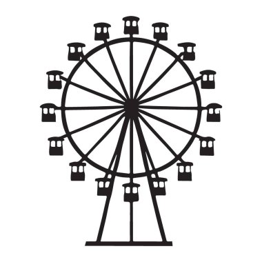 Dönme dolabın klasik bir silüeti. Bu vektör grafiği lunaparkların ve panayırların nostalji ve cazibesini yakalar. Çeşitli tasarım projeleri için kullanışlı.