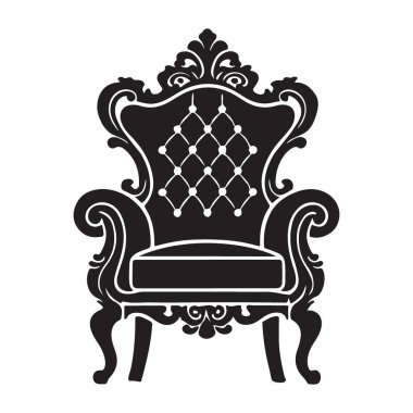 Kraliyet taht sandalyesinin vektör silüeti. Telif hakkı, zarafet ya da tarihi beceri gerektiren tasarımlar için mükemmel. Projene bir kraliyet dokunuşu ekle.
