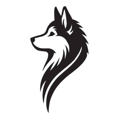 Çizgi sanat vektörü grafiğinde stilize edilmiş bir kurt kafası, logolar ve çizimler için en iyisi. Basit ama güçlü, gücü ve doğayı somutlaştırıyor. Vektör illüstrasyonu.