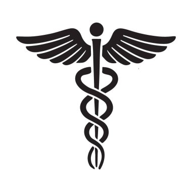 Bir caduceus 'un izole vektör silueti, sağlık mesleğini temsil eden tıbbi bir sembol. Tıp Sanatı.