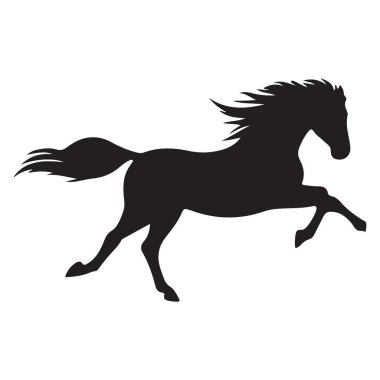 Dörtnala giden dinamik bir at silueti. Tasarımlarınıza hareket ve enerji katmak için mükemmel. Binicilik teması, logo ve daha fazlası için ideal. Bu çarpıcı vektör illüstrasyonunu bugün indir.