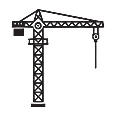 İnşaat vincinin minimalist çizgili sanat vektör çizimi. Kule ve ekipman. Endüstriyel veya bina tasarımı projeleri ve inşaat süreci için mükemmel