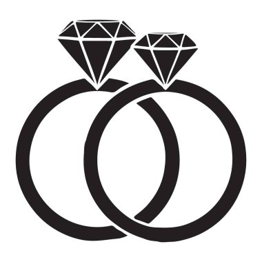 Birbirine dolanmış iki siyah düğün ya da nişan yüzüğü çizimi. Aşk temalı tasarımlar, düğün davetiyeleri ya da bağlılık kutlamaları için mükemmel..