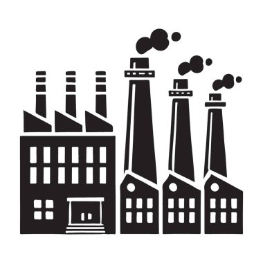 Duman yayan bir fabrika kompleksinin ayrıntılı silüeti. Endüstriyi, kirliliği, imalatı veya ekonomik temaları resmetmeye uygundur. Vektör grafiği.