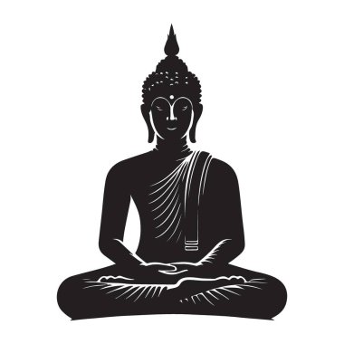 Meditasyon yapan Buda 'nın detaylı temsili ruhani aydınlanmayı, iç huzuru ve farkındalığı simgeliyor. Budizm, meditasyon ve ruhani uygulamalarla ilgili tasarımlar için mükemmel..