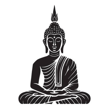 Huzurlu maneviyatı temsil eden meditasyon yapan Buda 'nın ayrıntılı siluet vektör çizimi. Budizm, farkındalık ve barışçıl uygulamalara uygun tasarımlar..