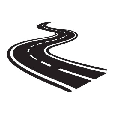 Dolambaçlı siyah bir yol silueti macera ve seyahat hissi uyandırıyor. Bu vektör grafiği seyahat acenteleri, sürücü uygulamaları veya seyahat ve keşif üzerine odaklı her proje için idealdir. Yol Gezisi Simgesi