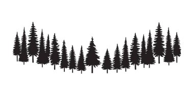 Pek çok yeşil ağaçtan oluşan siyah bir siluet manzara yaratıyor. Basit, sanatsal bir tasarım. Her projeye doğadan esinlenilmiş bir dokunuş eklemek için mükemmel..