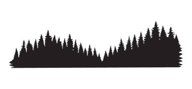 Çam ağaçlarından oluşan bir ormanı gösteren basit bir siluet tasarımı manzara yaratmak için mükemmel. Bu vektör illüstrasyonu çeşitli yaratıcı projeler için idealdir.