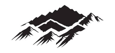 Bir dağ siluetinin siyah silueti dramatik bir manzara yaratıyor. Bu vektör sanat tasarımı seyahat ve açık hava temalı projeler için idealdir..