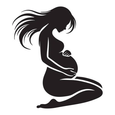 Bu, hamile bir kadının zarif bir silüet vektör çizimi. Hamilelik, annelik, aile ve bebek ürünleri için mükemmel bir tasarım. Yüksek kaliteli vektör dosyası.