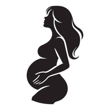 Hamile bir kadının vektör silueti, hamilelikle ilgili tasarımlar, hamilelik duyuruları ya da anneliği sembolize eden şeyler için mükemmel. Temiz ve zarif bir grafik.