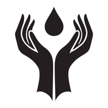 Bir su damlasını tutan bir vektör silueti, çevresel bakımı, suyu korumayı ve sürdürülebilirliği temsil ediyor. Çevre dostu tasarımlar için ideal..