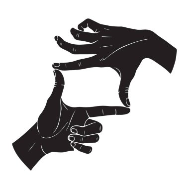 Fotoğrafçılık, yaratıcı vizyon ve sanatsal yetenek ile ilgili tasarımlar için mükemmel bir kare çerçeveleme elleri siluet vektör çizimi.