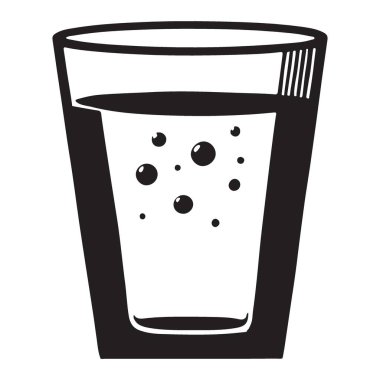 Suyla dolu bir bardağın silüet çizimi, hidrasyon, ferahlık, sağlık ve basit zevkler ile ilgili görseller için mükemmeldir..