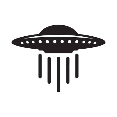 Işık huzmeleri ile uçan daire UFO silueti. Uzaylılar, bilim kurgu ve açıklanamayan fenomenler için harika..