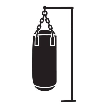 Metal bir tezgahta asılı duran kum torbasının silüeti. Boks, dövüş sanatları ve fitness projeleri için mükemmel..