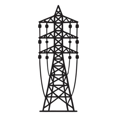 Bir güç hattı kulesinin silüet vektör grafik çizimi. Bu iletim pilonu elektrik sağlıyor. Elektrik ve hizmet tasarım elementleri için kullanışlı.