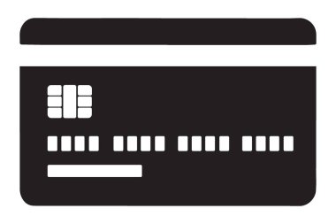 Siyah siluet kredi kartı vektör ikonu tasarımı. Çevrimiçi alışveriş, e-ticaret, finans ve bankacılık ile ilgili projelerde ya da çevrimiçi güvenlik işlemlerinde kullanım için harika.