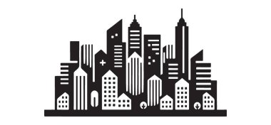 Şehrin siluet vektör çizimi. Vektör değişik yükseklikleri ve mimarileri göstererek kalabalık bir şehir havası yaratıyor. Bir vektör illüstrasyon biçimi.