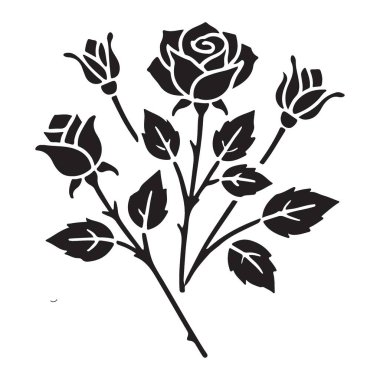 Bu vektör sanatı, çeşitli tasarım uygulamaları için mükemmel bir gül çiçeği düzenlemesinin siluetini sergiliyor. Projelerinize biraz zarafet katmak için bu illüstrasyonu kullanın.
