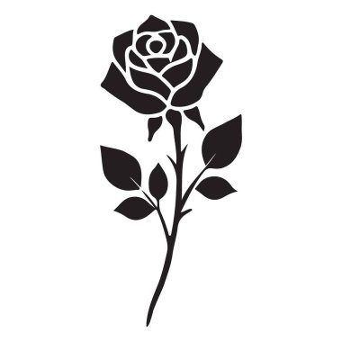 Zarif tek çiçekli siluet vektör çizimi. Logo tasarımı, dövmeler ve baskı projeleri gibi çeşitli amaçlar için kullanılabilecek minimalist ve klasik bir tasarım..