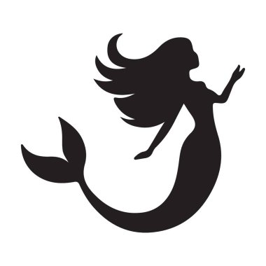 Zarif bir şekilde yüzen bir denizkızının çarpıcı silüeti. Bu vektör resmi ile el sanatlarınıza, dekorasyonlarınıza ve tasarım projelerinize bir tutam sihir katmak için mükemmel..