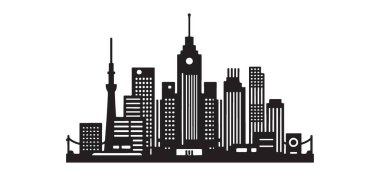 Modern şehir manzarasının silüetinde detaylı bir vektör çizimi. Şehir temasına ihtiyaç duyan çeşitli yaratıcı tasarım ve projeler için ideal.