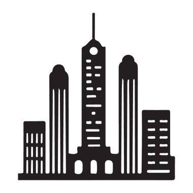 Tek renkli şehir mimarisi vektörü bina siluetleri içeriyor. Mimari kavramlar, grafik tasarımlar veya kentsel sahne için ideal.