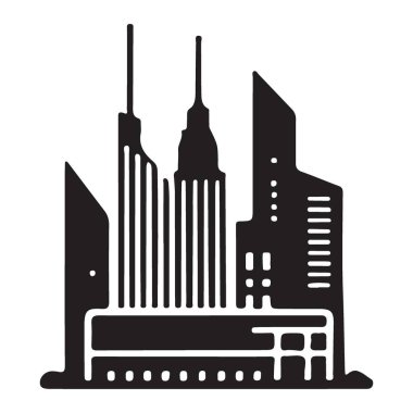 Mimari ve şehir siluetini içeren modern vektör çizimi. Şehir ortamlarını ve mimari tasarımları göstermek için mükemmel..