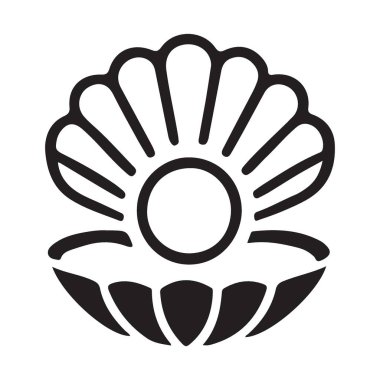 Bu, içinde inci olan açık deniz kabuğunun basit siyah bir tasviri. Tasarım projeleri, el sanatları ve yaz temaları için harika.