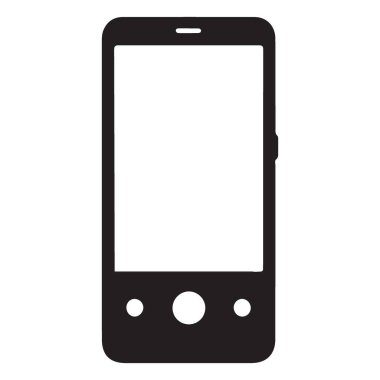 Akıllı telefonun basit siyah beyaz siluet vektör çizimi. Uygulama tasarımı, teknoloji blogları ve bilgi grafikleri için ideal.
