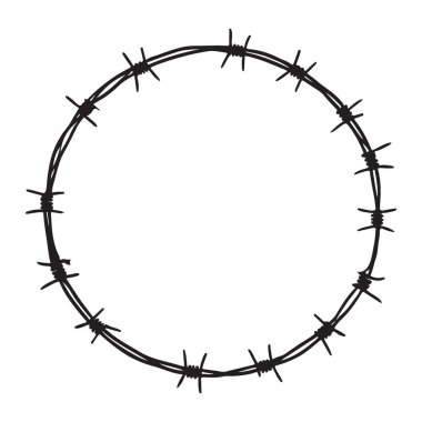 Bir daire oluşturan dikenli telin siluet vektör çizimi. Bu grafik tasarımı güvenlik, koruma veya sıkıntılı veya keskin bir estetik yaratmak için idealdir..