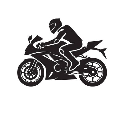 Dinamik bir siluet vektör çizimi yüksek hızlı bir motosikleti bir sürücüyle gösteriyor. Bu güçlü görüntü motosiklet yarışlarının ve spor yarışlarının heyecanını yakalıyor..