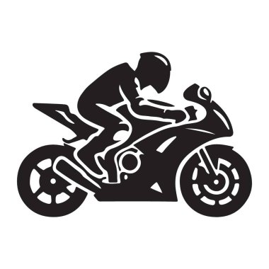Dinamik bir vektör grafiği motosiklet ve sürücünün eğimli bir pozisyonda olduğunu gösteriyor. Bu siluet sanat eserleri yarış temaları için..