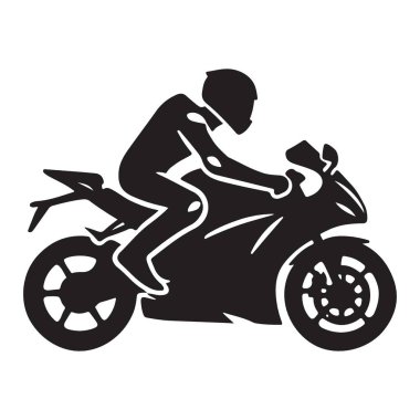 Bir motosiklet sürücüsünün basit bir silüet vektör çizimi. Temiz ve minimalist estetik gerektiren logolar, simgeler ve diğer tasarım projeleri için ideal.