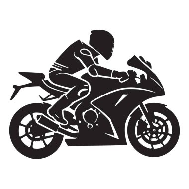 Bir motosiklet yarışçısının detaylı vektör silueti grafik tasarım şablonu. Spor grafikleri, araç tasarımları veya hız temaları gerektiren herhangi bir proje için uygundur.