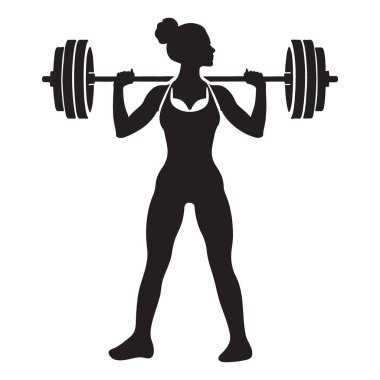 Bu siluet vektör görüntüsünde güçlü bir kadın halteri kaldırıyor, güçlendirme ve formda. İlham verici tasarımlar ve spor salonu promosyonları için harika..