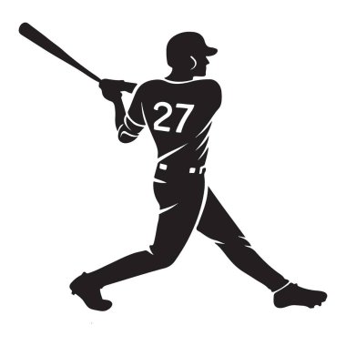 Vurucu duruşta bir beyzbol oyuncusunun tasviri. Bu siluet beysbol için gereken güç ve konsantrasyonu gösteriyor. Sporla ilgili konular için harika.
