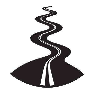 Virajlı bir yolun vektör silueti çizimi. Seyahat, yön ya da macera temalı tasarımlar için kullan. Web sitesi başlıkları için mükemmel.