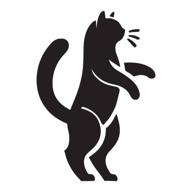 Arka ayaklarının üzerinde duran bir kedinin şaşaalı silueti, merakını ve uyanıklığını aktarıyor. Tasarımlar için ideal evcil hayvanlar, hayvan severler ve kedi teması.