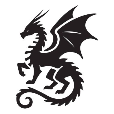 Ayrıntılı ayakta duran ejderha silueti. Fantezi temalı projeler, logolar ve çizimler için ideal. Gücün ve efsanenin görkemli sembolü..
