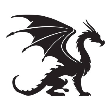 Oturan bir ejderhanın silueti. Sanat, tasarım ya da fanteziye ihtiyaç duyan herhangi bir proje için kullanın. Sihirli temalar için ayrıntılı vektör sanatı.